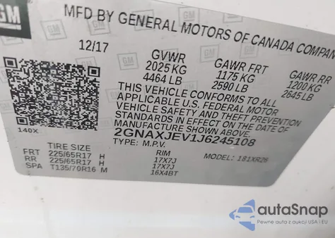 2018 Chevrolet Equinox Lt from USA, damaged, VIN 2GNAXJEV1J6245108